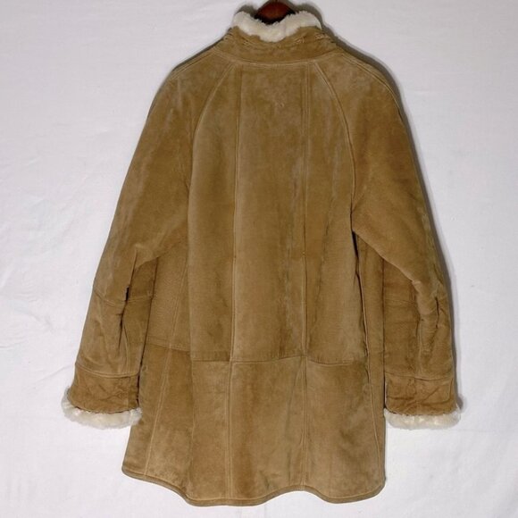Gallery Leather Tan Suede Long Coat With Faux Sherpa Lining L - Picture 2 of 15